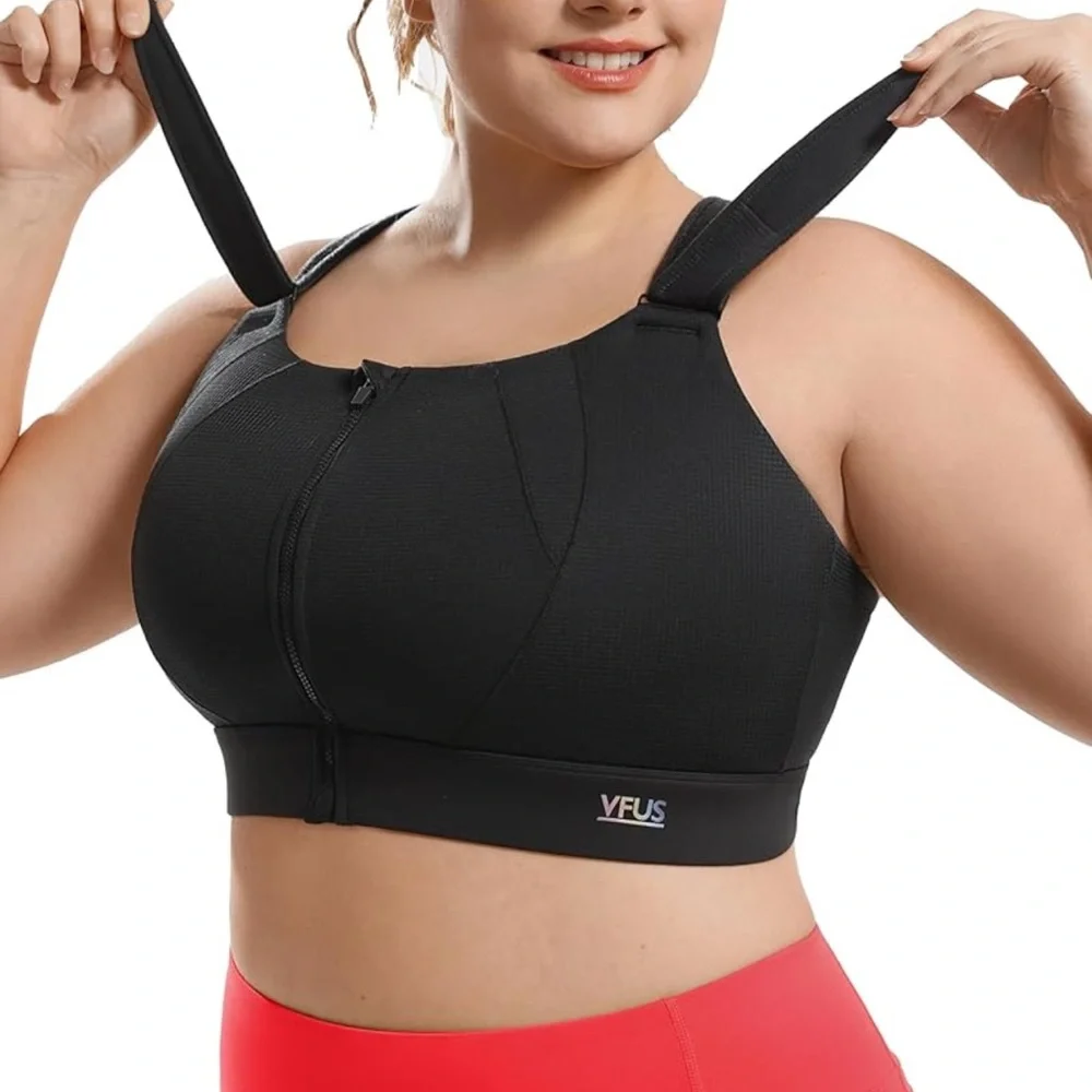 VFUS high impact sports bra adjustable strap racerback front zipper Sz XL